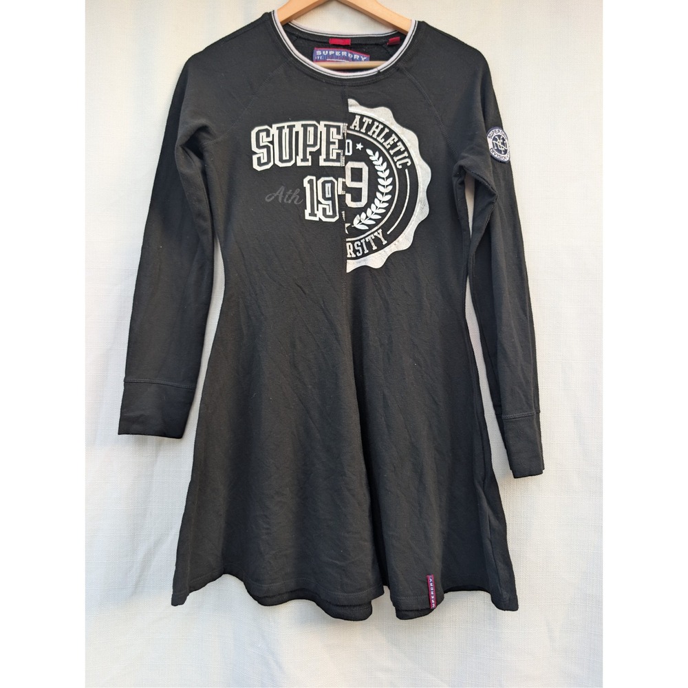 Superdry Womens Athletic University Long Sleeve Dress Black G80103XP Small - Picture 1 of 8